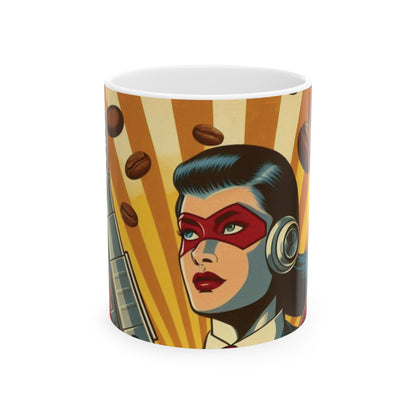 Red Masked Female Ceramic Mug (11oz, 15oz) - Superhero Coffee