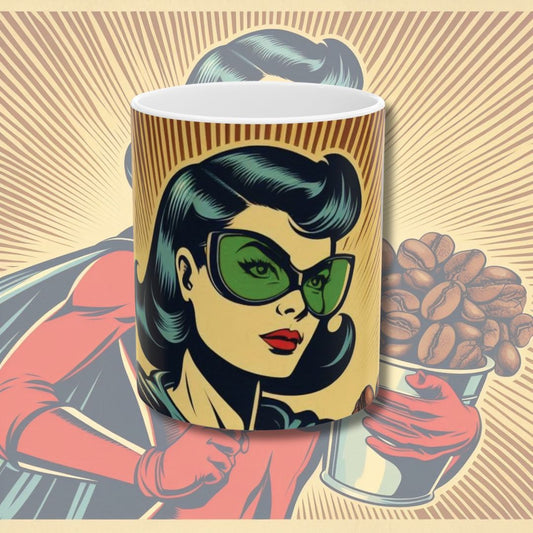 Green Lens Ceramic Mug (11oz, 15oz) - Superhero Coffee