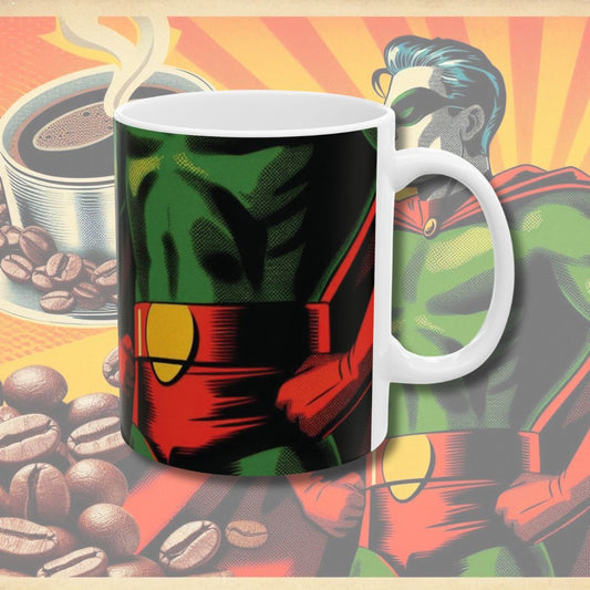 Green Poser Ceramic Mug (11oz, 15oz) - Superhero Coffee