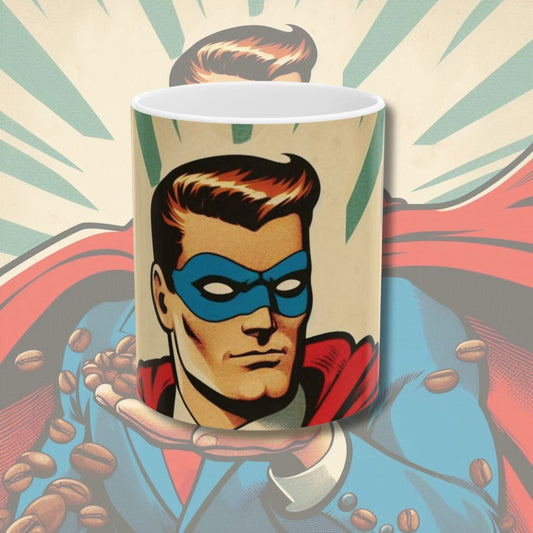 Red Cape Blue Suit Ceramic Mug (11oz, 15oz) - Superhero Coffee