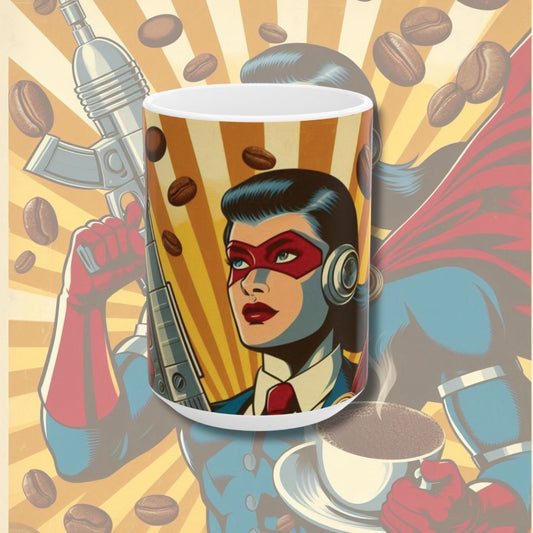 Red Masked Female Ceramic Mug (11oz, 15oz) - Superhero Coffee